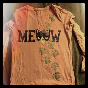 Kids 14 long sleeve silver glitter "MEOW" shirt